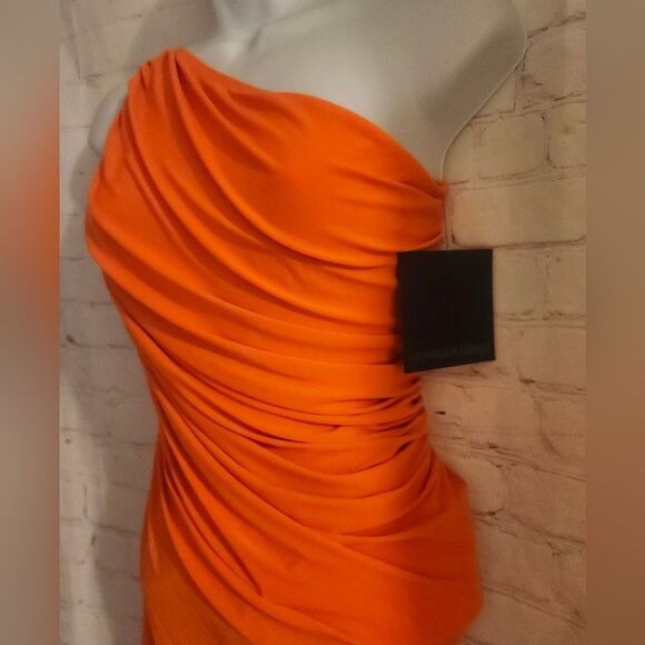 NWT Norma Kamali "Diana" Orange One Shoulder Mini Ruched Dress sz.XS Ret $245 - Picture 5 of 9